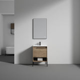 Blossom Turin 24" 1-Drawer Classic Oak Freestanding Single Vanity Base With Open Shelf, Handle and Legs
