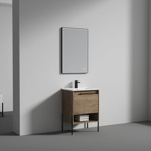 Blossom Turin 24" 1-Drawer Classic Oak Freestanding Single Vanity Base With Open Shelf, Handle and Legs