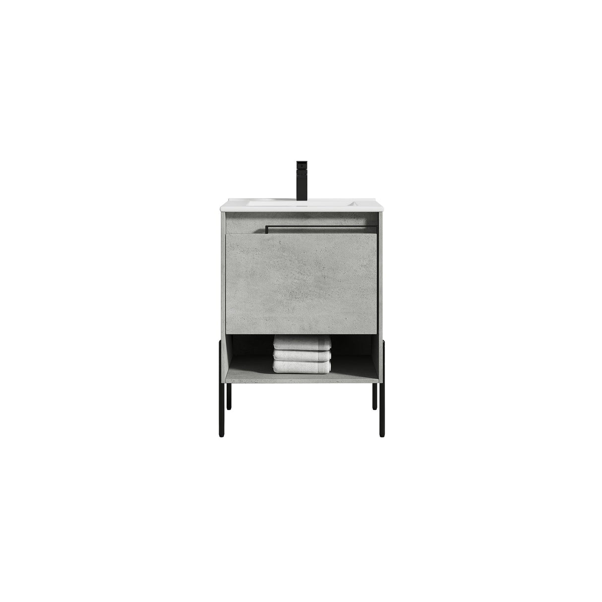 Blossom Turin 24" 1-Drawer Plain Cement Freestanding Single Vanity Base With Open Shelf, Handle and Legs