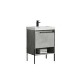 Blossom Turin 24" 1-Drawer Plain Cement Freestanding Single Vanity Base With Open Shelf, Handle and Legs