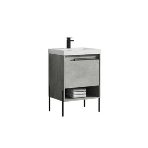 Blossom Turin 24" 1-Drawer Plain Cement Freestanding Single Vanity Base With Open Shelf, Handle and Legs