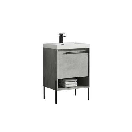 Blossom Turin 24" 1-Drawer Plain Cement Freestanding Single Vanity Base With Open Shelf, Handle and Legs