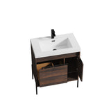 Blossom Turin 30" 1-Door 1-Drawer Cali Walnut Freestanding Single Vanity Base With Open Shelf, Handle and Legs