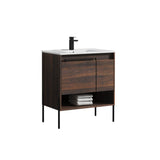 Blossom Turin 30" 1-Door 1-Drawer Cali Walnut Freestanding Single Vanity Base With Open Shelf, Handle and Legs