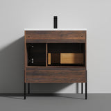 Blossom Turin 30" 1-Door 1-Drawer Cali Walnut Freestanding Single Vanity Base With Open Shelf, Handle and Legs