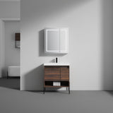 Blossom Turin 30" 1-Door 1-Drawer Cali Walnut Freestanding Single Vanity Base With Open Shelf, Handle and Legs