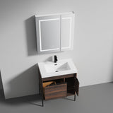 Blossom Turin 30" 1-Door 1-Drawer Cali Walnut Freestanding Single Vanity Base With Open Shelf, Handle and Legs