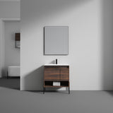 Blossom Turin 30" 1-Door 1-Drawer Cali Walnut Freestanding Single Vanity Base With Open Shelf, Handle and Legs