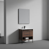 Blossom Turin 30" 1-Door 1-Drawer Cali Walnut Freestanding Single Vanity Base With Open Shelf, Handle and Legs