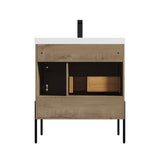 Blossom Turin 30" 1-Door 1-Drawer Classic Oak Freestanding Single Vanity Base With Open Shelf, Handle and Legs