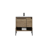 Blossom Turin 30" 1-Door 1-Drawer Classic Oak Freestanding Single Vanity Base With Open Shelf, Handle and Legs