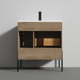 Blossom Turin 30" 1-Door 1-Drawer Classic Oak Freestanding Single Vanity Base With Open Shelf, Handle and Legs