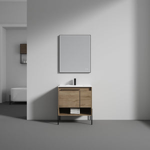 Blossom Turin 30" 1-Door 1-Drawer Classic Oak Freestanding Single Vanity Base With Open Shelf, Handle and Legs