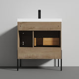 Blossom Turin 30" 1-Door 1-Drawer Classic Oak Freestanding Single Vanity Base With Open Shelf, Handle and Legs