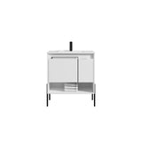 Blossom Turin 30" 1-Door 1-Drawer Matte White Freestanding Single Vanity Base With Open Shelf, Handle and Legs