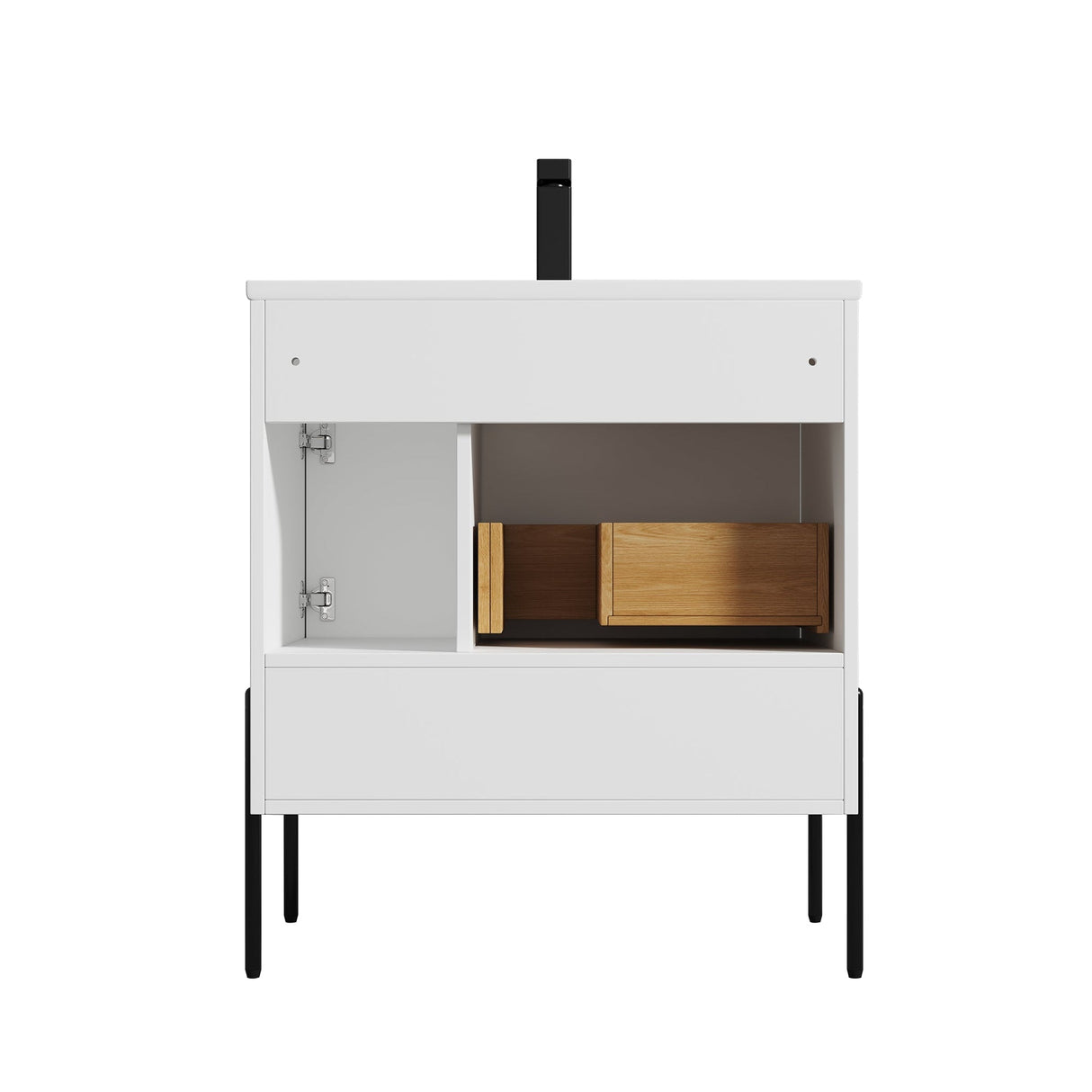 Blossom Turin 30" 1-Door 1-Drawer Matte White Freestanding Single Vanity Base With Open Shelf, Handle and Legs