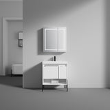 Blossom Turin 30" 1-Door 1-Drawer Matte White Freestanding Single Vanity Base With Open Shelf, Handle and Legs