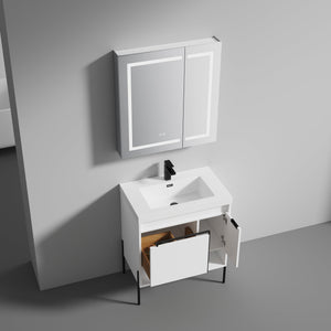 Blossom Turin 30" 1-Door 1-Drawer Matte White Freestanding Single Vanity Base With Open Shelf, Handle and Legs