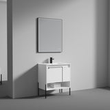 Blossom Turin 30" 1-Door 1-Drawer Matte White Freestanding Single Vanity Base With Open Shelf, Handle and Legs