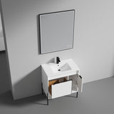 Blossom Turin 30" 1-Door 1-Drawer Matte White Freestanding Single Vanity Base With Open Shelf, Handle and Legs