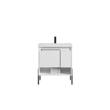 Blossom Turin 30" 1-Door 1-Drawer Matte White Freestanding Single Vanity Base With Open Shelf, Handle and Legs