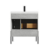 Blossom Turin 30" 1-Door 1-Drawer Plain Cement Freestanding Single Vanity Base With Open Shelf, Handle and Legs