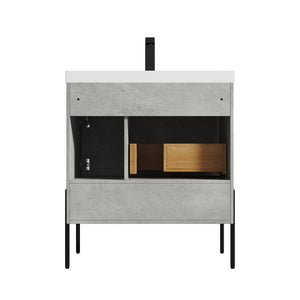 Blossom Turin 30" 1-Door 1-Drawer Plain Cement Freestanding Single Vanity Base With Open Shelf, Handle and Legs