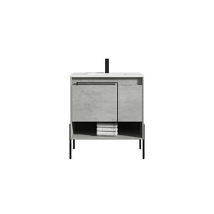 Blossom Turin 30" 1-Door 1-Drawer Plain Cement Freestanding Single Vanity Base With Open Shelf, Handle and Legs