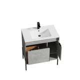 Blossom Turin 30" 1-Door 1-Drawer Plain Cement Freestanding Single Vanity Base With Open Shelf, Handle and Legs