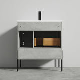 Blossom Turin 30" 1-Door 1-Drawer Plain Cement Freestanding Single Vanity Base With Open Shelf, Handle and Legs