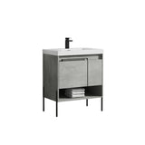 Blossom Turin 30" 1-Door 1-Drawer Plain Cement Freestanding Single Vanity Base With Open Shelf, Handle and Legs