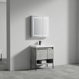 Blossom Turin 30" 1-Door 1-Drawer Plain Cement Freestanding Single Vanity Base With Open Shelf, Handle and Legs