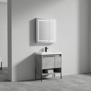 Blossom Turin 30" 1-Door 1-Drawer Plain Cement Freestanding Single Vanity Base With Open Shelf, Handle and Legs