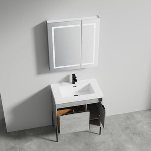 Blossom Turin 30" 1-Door 1-Drawer Plain Cement Freestanding Single Vanity Base With Open Shelf, Handle and Legs