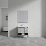 Blossom Turin 30" 1-Door 1-Drawer Plain Cement Freestanding Single Vanity Base With Open Shelf, Handle and Legs