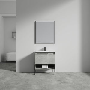Blossom Turin 30" 1-Door 1-Drawer Plain Cement Freestanding Single Vanity Base With Open Shelf, Handle and Legs