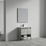 Blossom Turin 30" 1-Door 1-Drawer Plain Cement Freestanding Single Vanity Base With Open Shelf, Handle and Legs