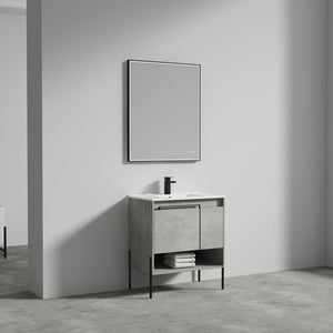Blossom Turin 30" 1-Door 1-Drawer Plain Cement Freestanding Single Vanity Base With Open Shelf, Handle and Legs