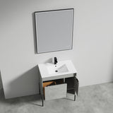 Blossom Turin 30" 1-Door 1-Drawer Plain Cement Freestanding Single Vanity Base With Open Shelf, Handle and Legs