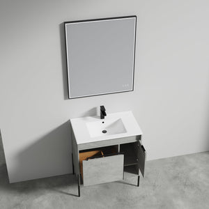 Blossom Turin 30" 1-Door 1-Drawer Plain Cement Freestanding Single Vanity Base With Open Shelf, Handle and Legs