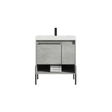 Blossom Turin 30" 1-Door 1-Drawer Plain Cement Freestanding Single Vanity Base With Open Shelf, Handle and Legs