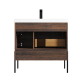 Blossom Turin 36" 1-Door 1-Drawer Cali Walnut Freestanding Single Vanity Base With Open Shelf, Handle and Legs