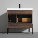 Blossom Turin 36" 1-Door 1-Drawer Cali Walnut Freestanding Single Vanity Base With Open Shelf, Handle and Legs