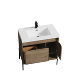 Blossom Turin 36" 1-Door 1-Drawer Classic Oak Freestanding Single Vanity Base With Open Shelf, Handle and Legs