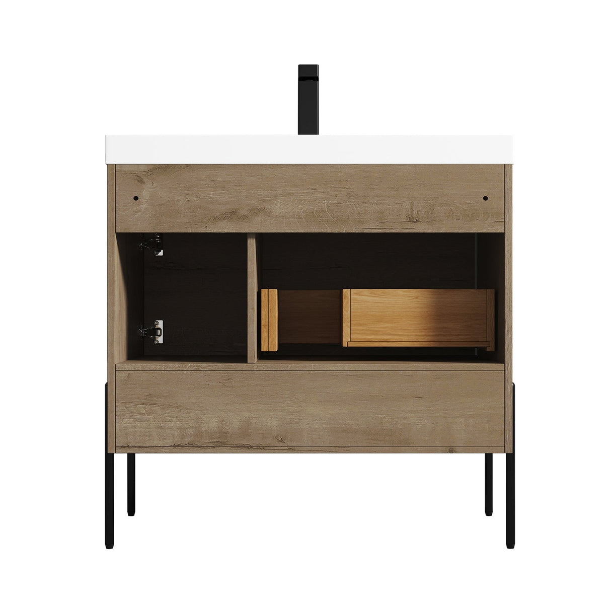 Blossom Turin 36" 1-Door 1-Drawer Classic Oak Freestanding Single Vanity Base With Open Shelf, Handle and Legs