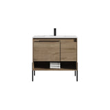 Blossom Turin 36" 1-Door 1-Drawer Classic Oak Freestanding Single Vanity Base With Open Shelf, Handle and Legs