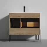 Blossom Turin 36" 1-Door 1-Drawer Classic Oak Freestanding Single Vanity Base With Open Shelf, Handle and Legs