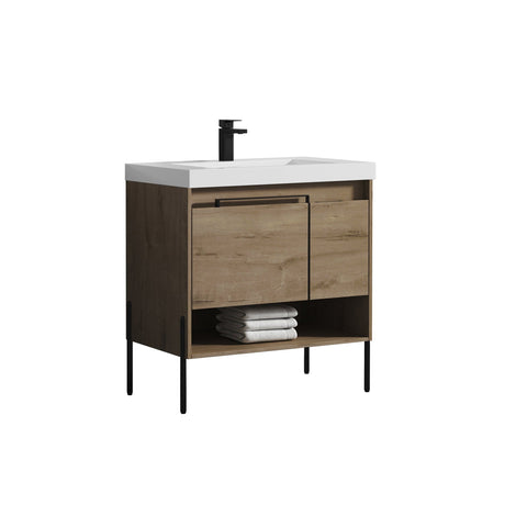 Blossom Turin 36" 1-Door 1-Drawer Classic Oak Freestanding Single Vanity Base With Open Shelf, Handle and Legs