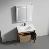 Blossom Turin 36" 1-Door 1-Drawer Classic Oak Freestanding Single Vanity Base With Open Shelf, Handle and Legs