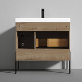 Blossom Turin 36" 1-Door 1-Drawer Classic Oak Freestanding Single Vanity Base With Open Shelf, Handle and Legs